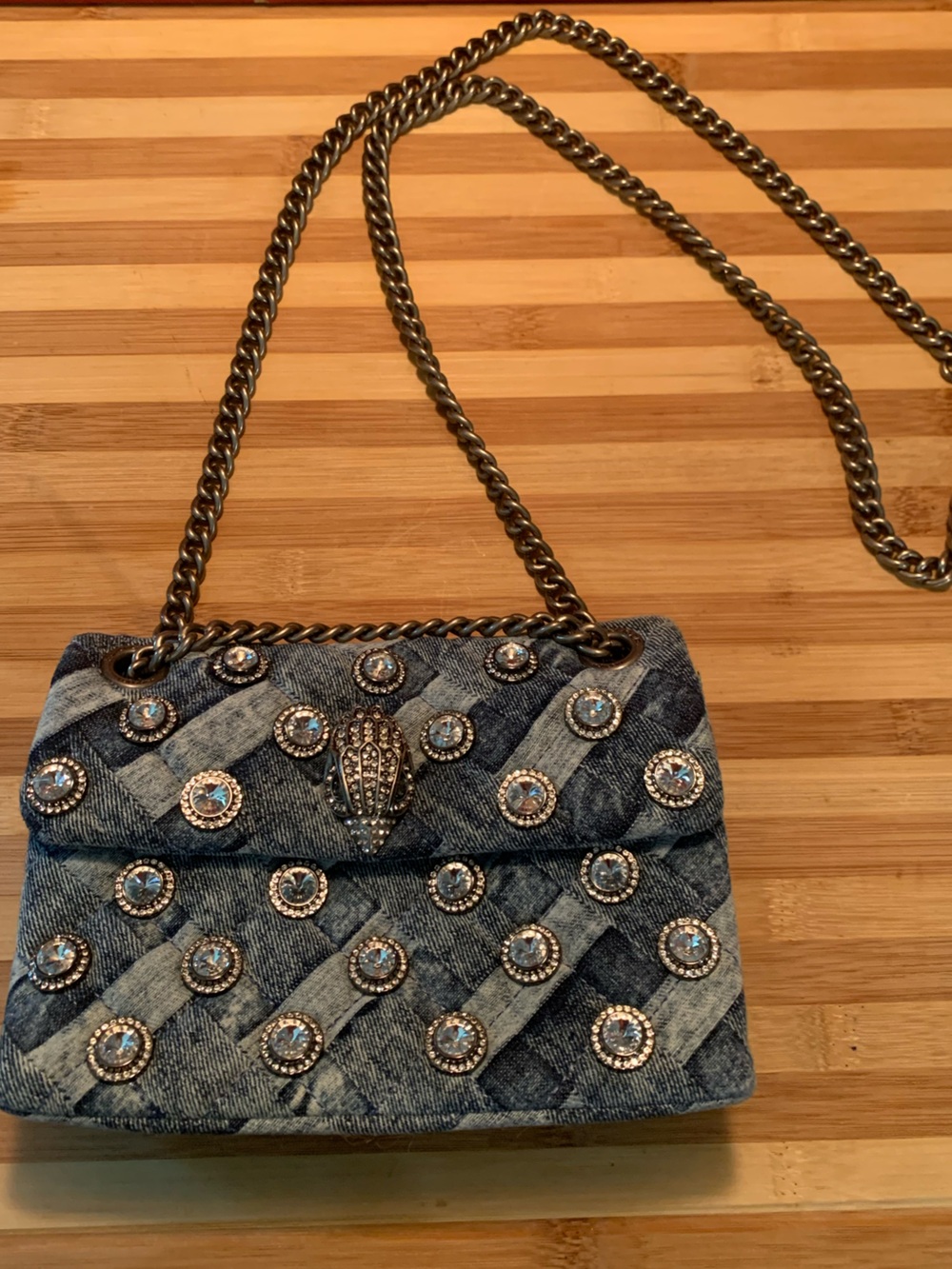 Kurt Geiger London Mini Crystals Kensington Convertible Denim Crossbody Bag